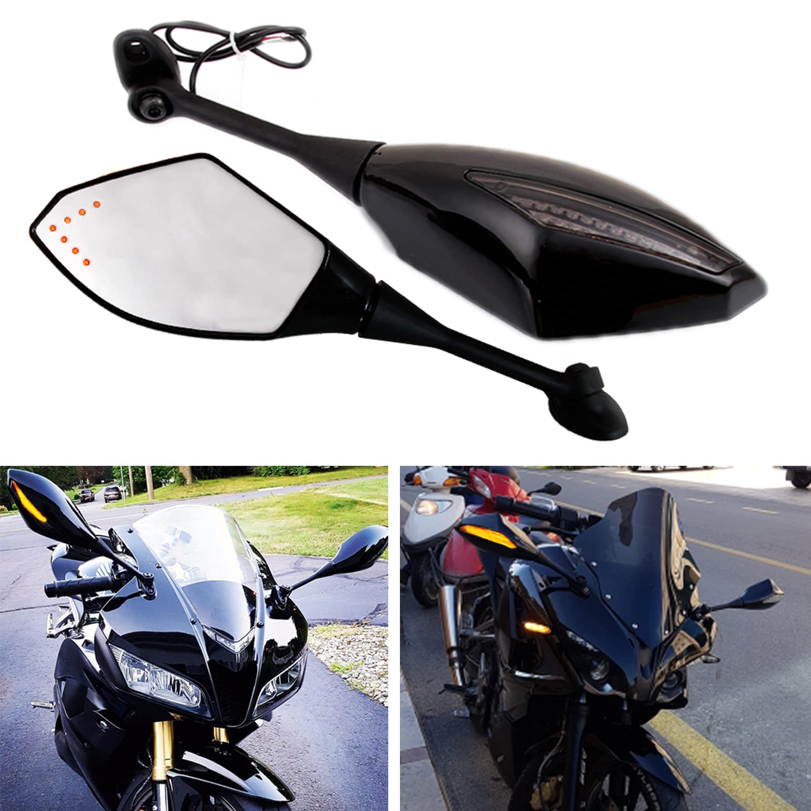 Schwarz Motorrad Signal Licht anmachen Spiegel mit LED-Pfeil für CBR GSXR CBR300R 600RR 1000RR(Schwarz Glänzend + Rauchglas) von MISS MOLY