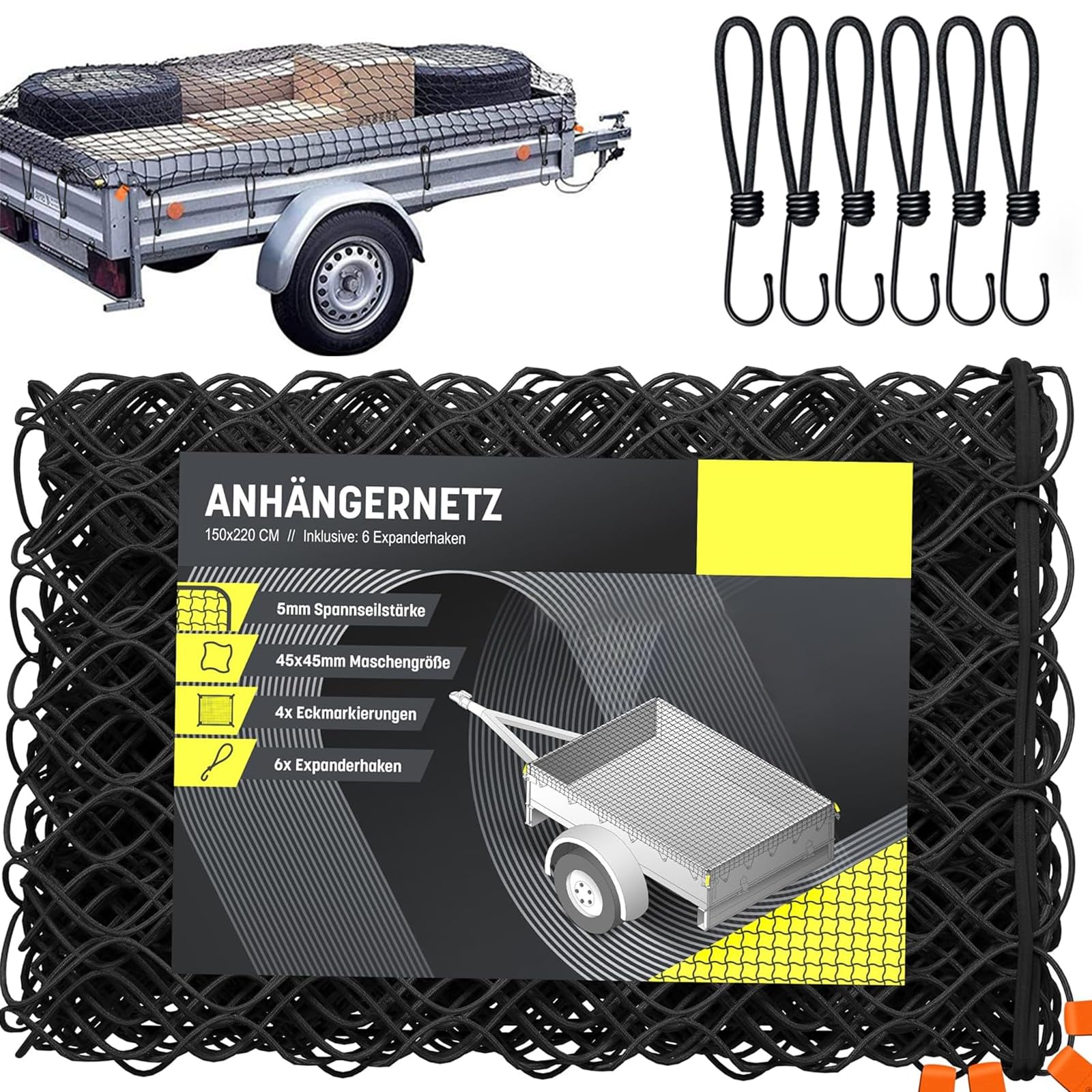 MIUUIPI Anhängernetz 1,5x2,2m Feinmaschig, Gepäcknetz zur Ladungssicherung, Abdecknetz für Autoanhänger mit 6 Haken, Containernetz, Sicherungsnetz für Ladungssicherung von MIUUIPI