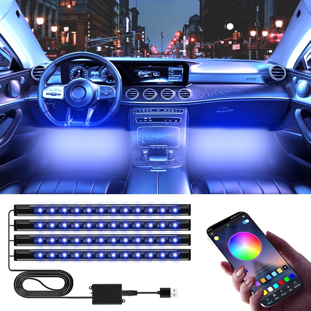 RGB LED Innenbeleuchtung Auto, 72 LED Streifen Auto Zubehör Innenraum Ambientebeleuchtung, APP Steuerung, 12V LED Auto Atmosphäre Licht mit Zigarettenanzünder, Geschenke für Männer Frauen von MIUUIPI