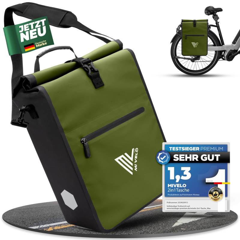 MIVELO 2in1 Fahrradtasche für Gepäckträger Gepäckträgertasche 100% wasserdicht Fahrrad Tasche für Gepäckträger (Grün, 25L) von MIVELO