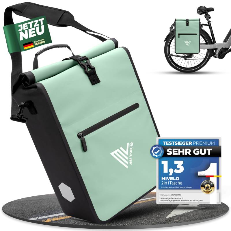 MIVELO 2in1 Fahrradtasche für Gepäckträger Gepäckträgertasche 100% wasserdicht Fahrrad Tasche für Gepäckträger (Mint, 25L) von MIVELO