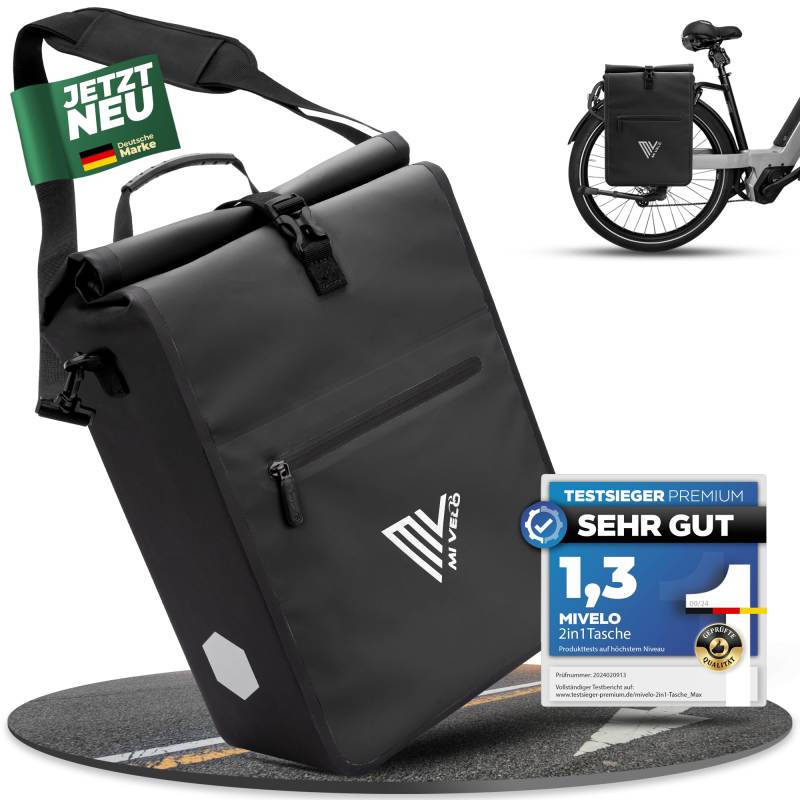 MIVELO 2in1 Fahrradtasche für Gepäckträger Gepäckträgertasche 100% wasserdicht Fahrrad Tasche für Gepäckträger (Schwarz, 25L) von MIVELO