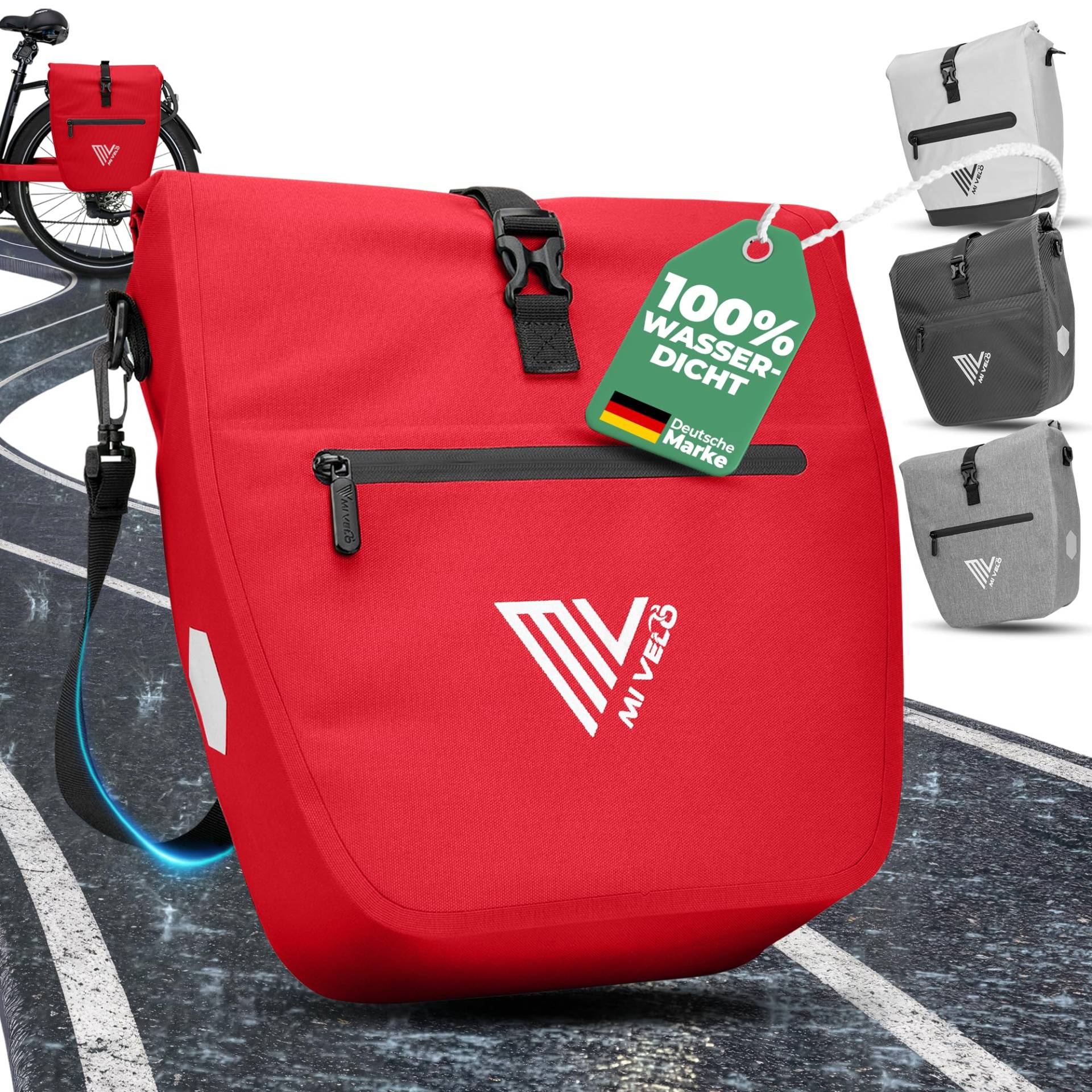 MIVELO 2in1 Fahrradtasche für Gepäckträger - Gepäckträgertasche wasserdicht - Inkl. gepolstertem Laptopfach & Schultergurt - Tasche für Fahrrad I Packtasche 20L (Rot) von MIVELO