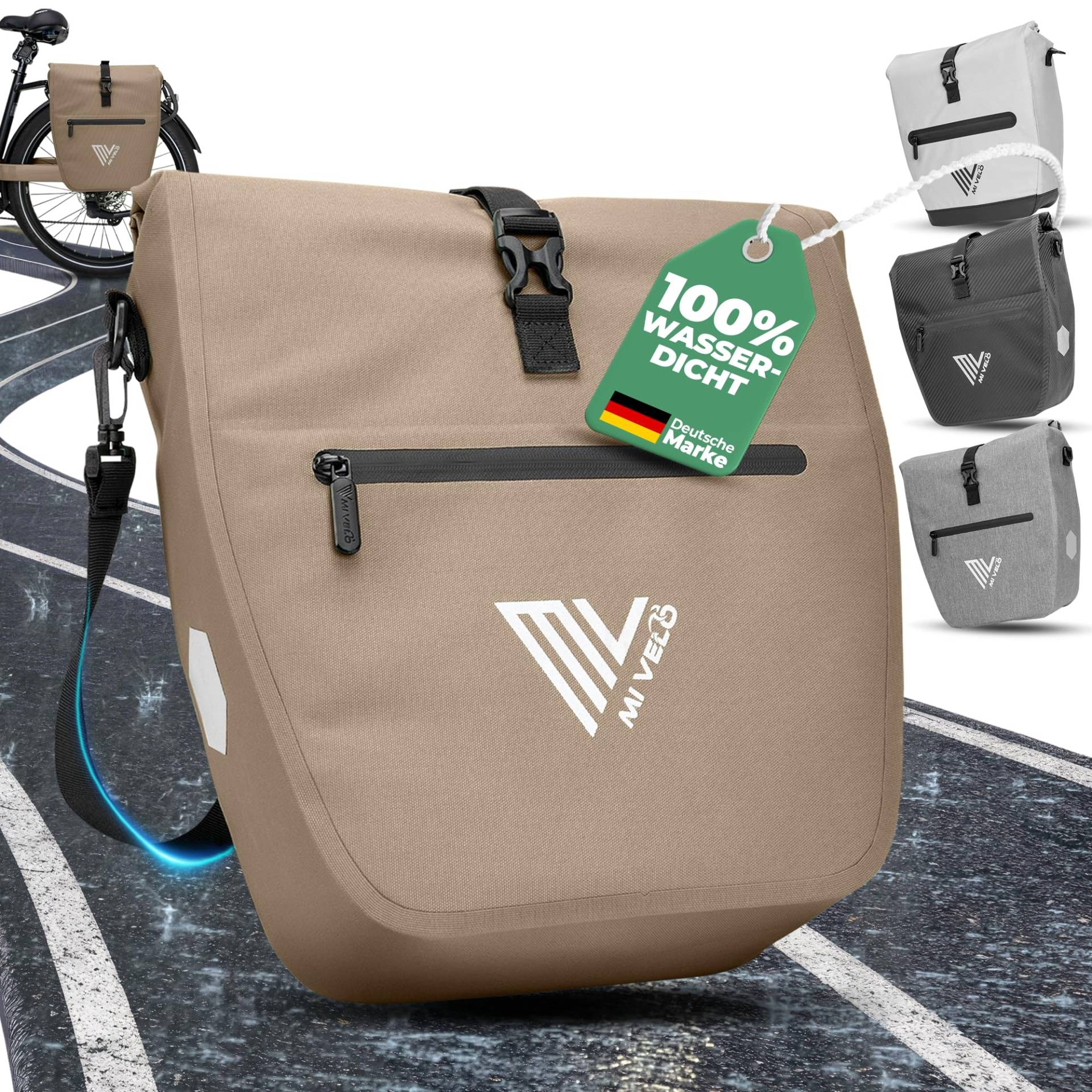 MIVELO 2in1 Fahrradtasche für Gepäckträger - Gepäckträgertasche wasserdicht - Inkl. gepolstertem Laptopfach & Schultergurt - Tasche für Fahrrad I Packtasche 20L (Sandbeige) von MIVELO