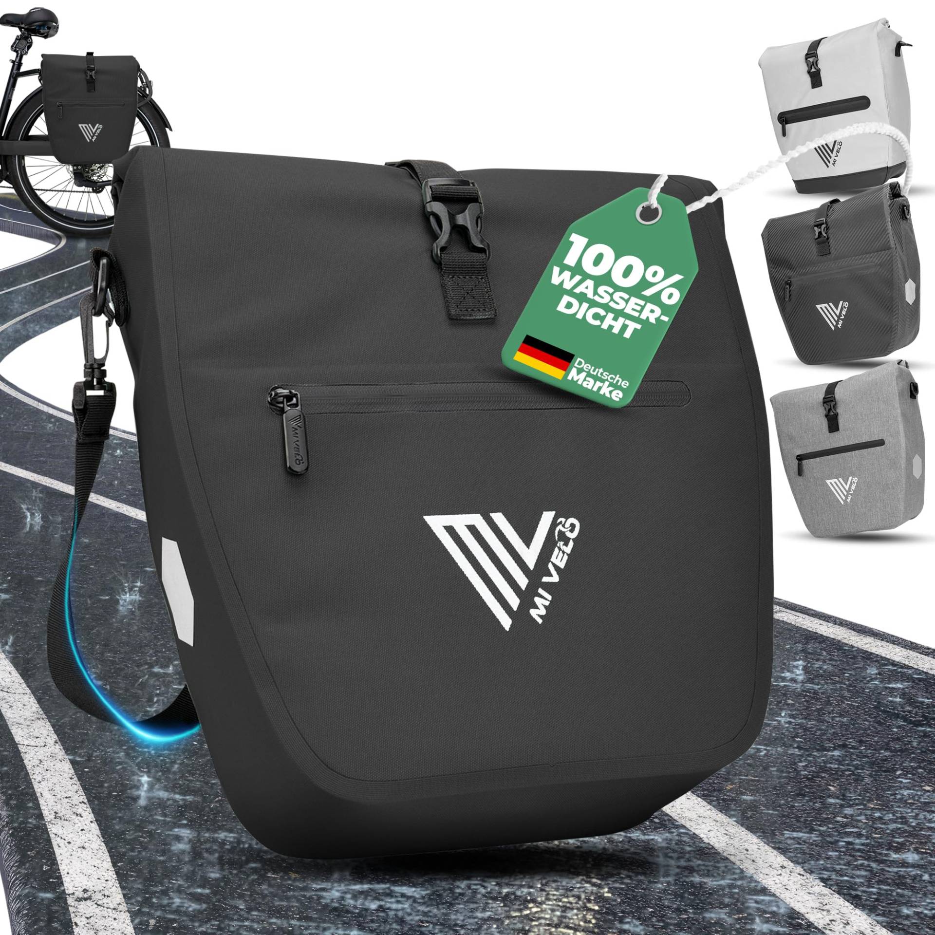 MIVELO 2in1 Fahrradtasche für Gepäckträger - Gepäckträgertasche wasserdicht - Inkl. gepolstertem Laptopfach & Schultergurt - Tasche für Fahrrad I Packtasche 20L (Schwarz) von MIVELO