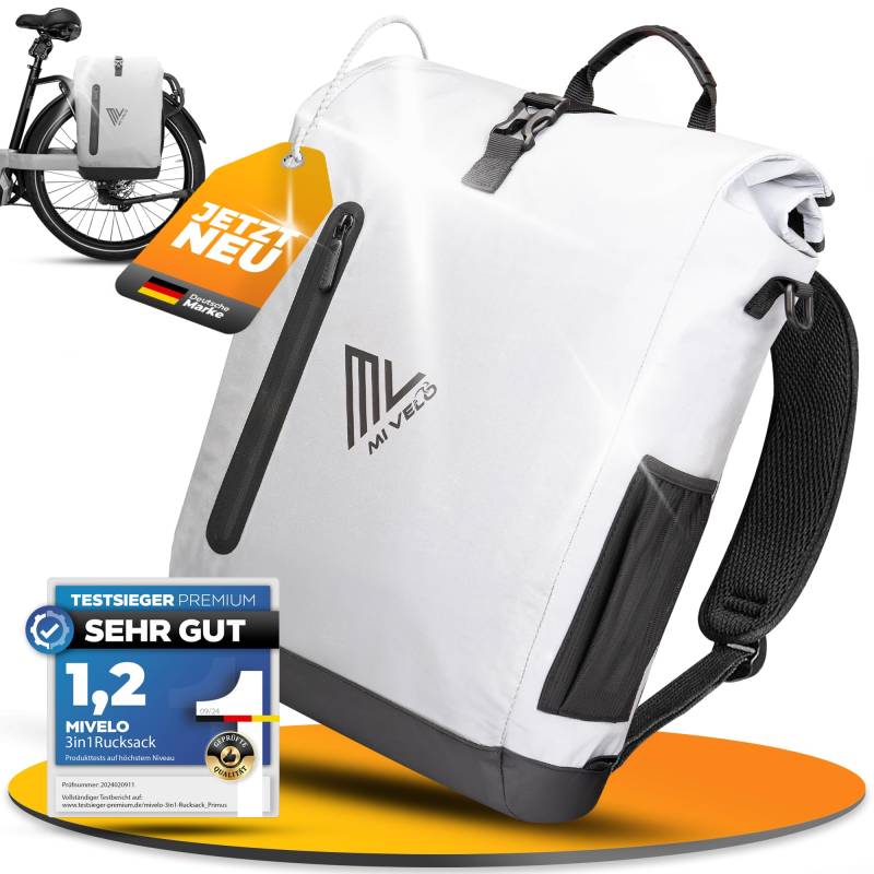 MIVELO - 3 in 1 Fahrradtasche - Rucksack - Schultertasche wasserdicht 100% PVC frei, mit Laptopfach und Schloss, für Fahrrad Gepäckträger 1 STK (Vollreflektierend, 20L) von MIVELO