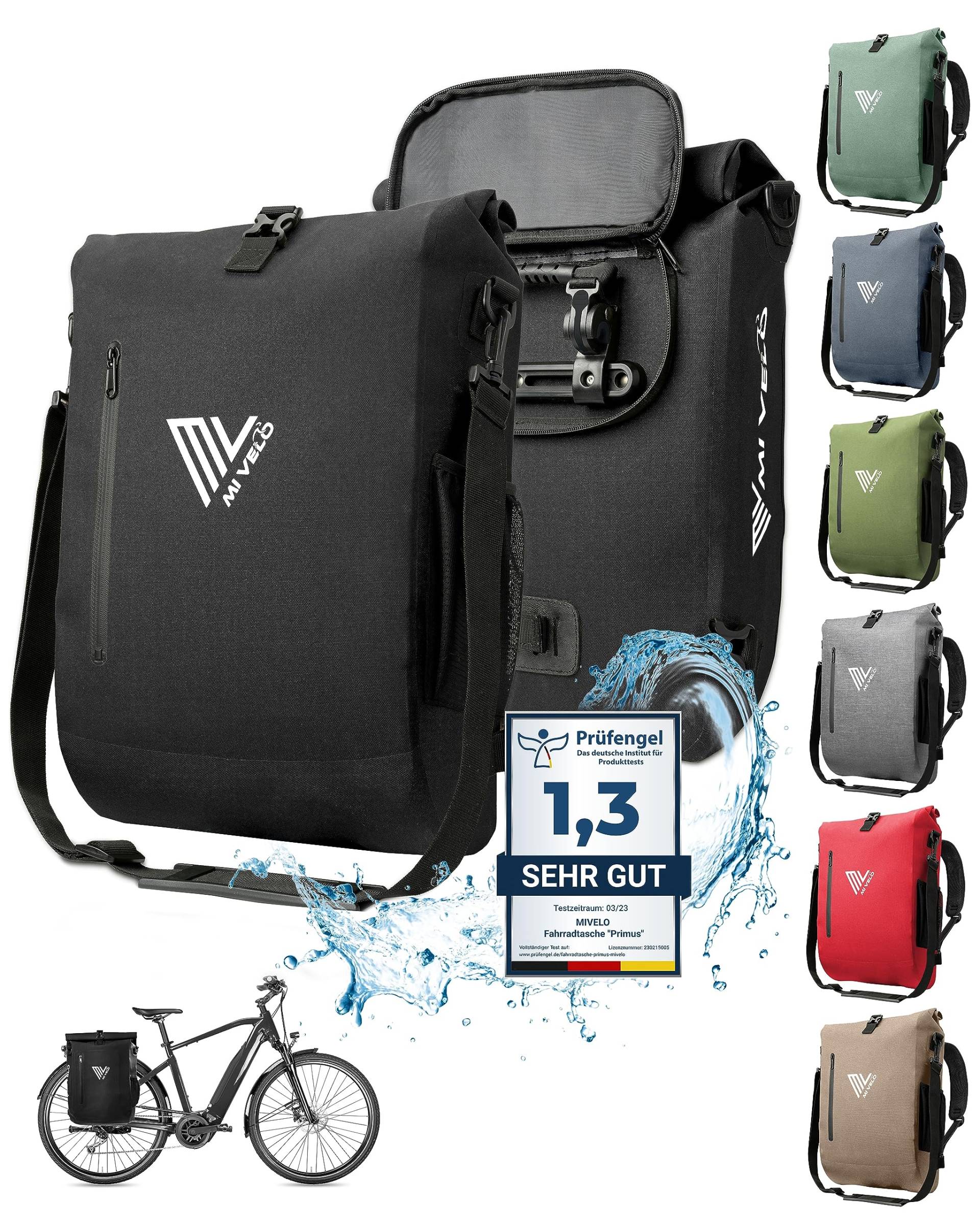 MIVELO - 3 in 1 Fahrradtasche - Rucksack - Schultertasche wasserdicht 100% PVC frei, mit gepolstertem Laptopfach, für Fahrrad Gepäckträger I Gepäckträgertasche mit Rucksack 1 STK (Schwarz, 20L) von MIVELO