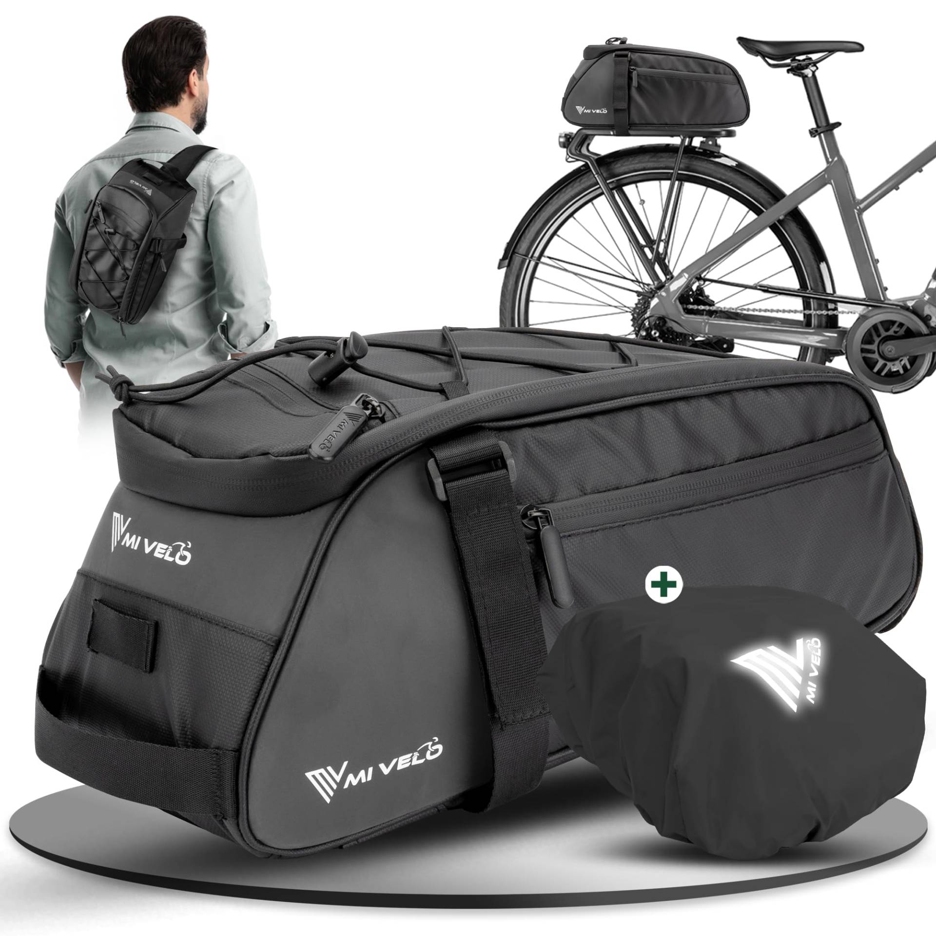 MIVELO 3in1 Gepäckträgertasche Umhängetasche I Fahrradtasche für Gepäckträger 9L I wasserdicht und reflektierend I Fahrradtasche, Tragetasche und Umhängetasche I Gepäckträgertasche Fahrrad von MIVELO