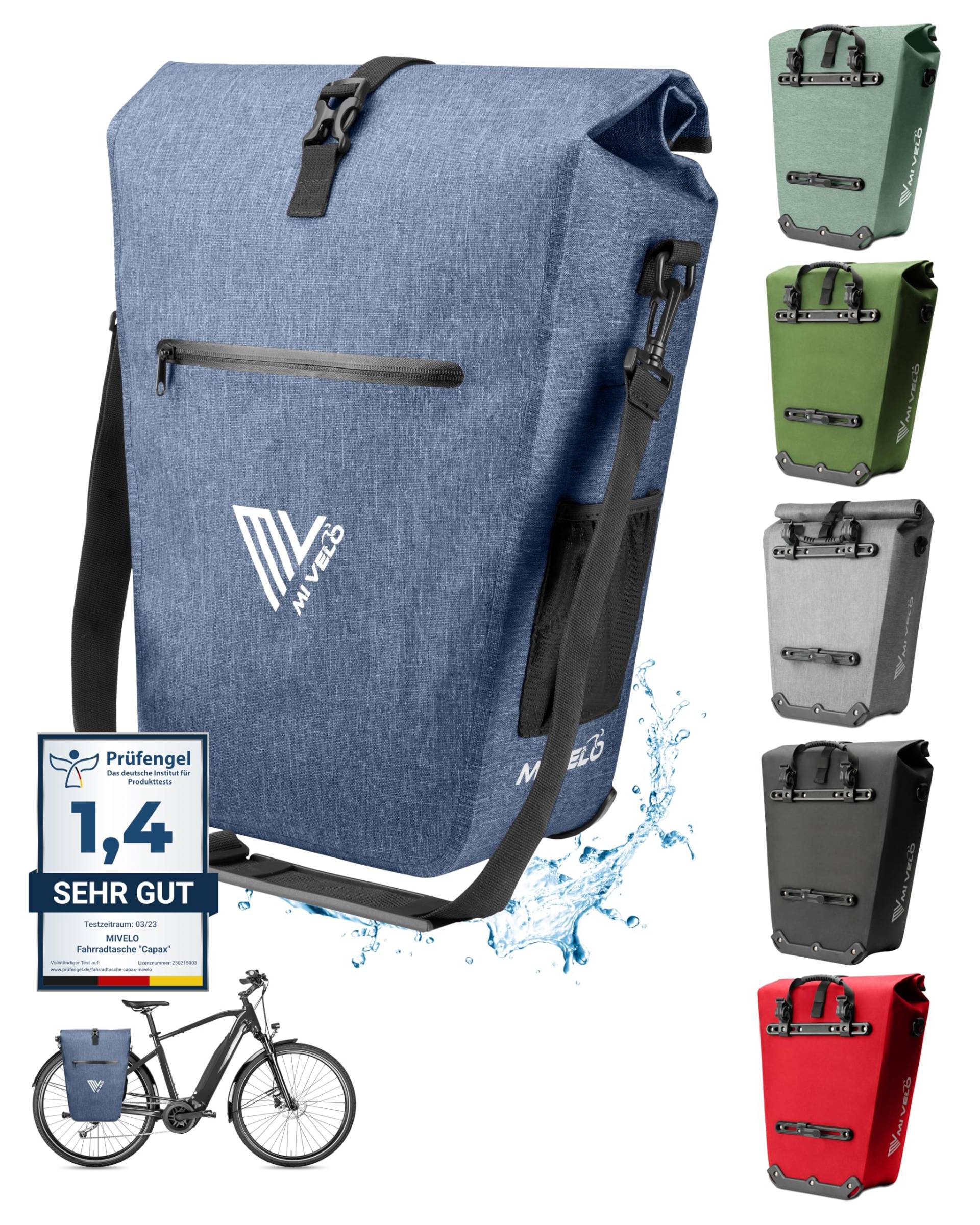 MIVELO 2in1 Fahrradtasche Gepäckträgertasche wasserdicht 100% PVC frei + Laptopfach – Fahrrad Tasche für Gepäckträger 1 STK Jeans-blau von MIVELO