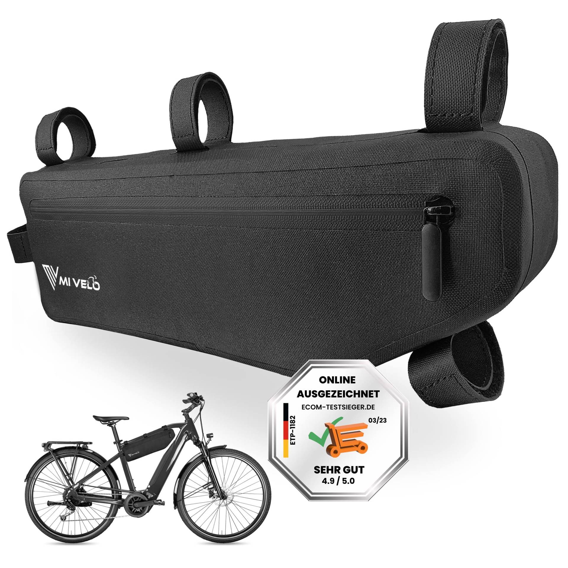 MIVELO Fahrradtasche Rahmen - Rahmentasche Fahrrad - 100% recyclebar und wasserdicht - Oberrohrtasche - 3L schwarz von MIVELO