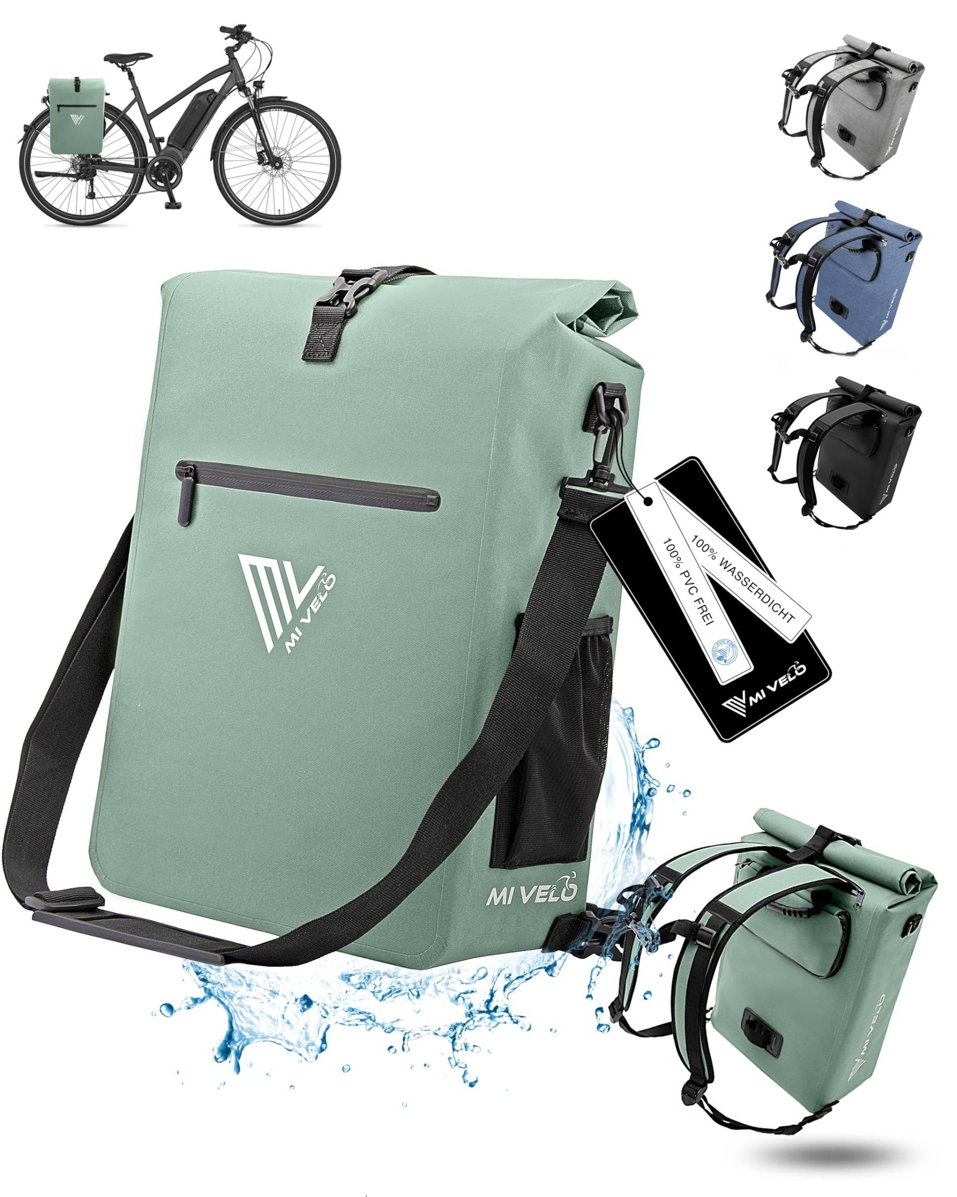 MIVELO Fahrradtasche für Gepäckträger - 3in1 Gepäckträgertasche Rucksack Umhängetasche - 100% wasserdicht und PVC-frei - mit herausnehmbarer Laptoptasche (Mint) von MIVELO