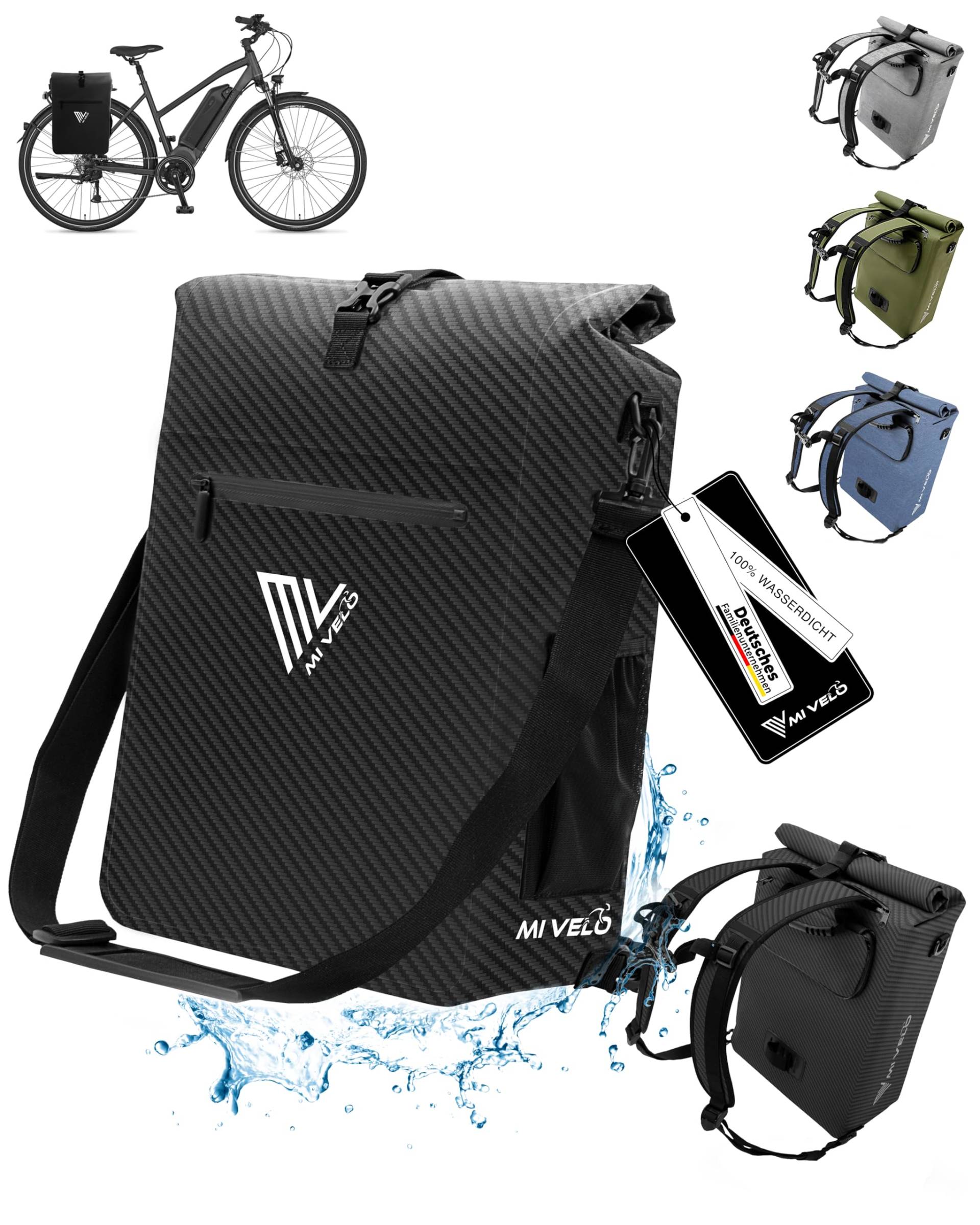 MIVELO Fahrradtasche für Gepäckträger - 3in1 Gepäckträgertasche Rucksack Umhängetasche - 100% wasserdicht und PVC-frei - mit herausnehmbarer Laptoptasche (Carbon) von MIVELO