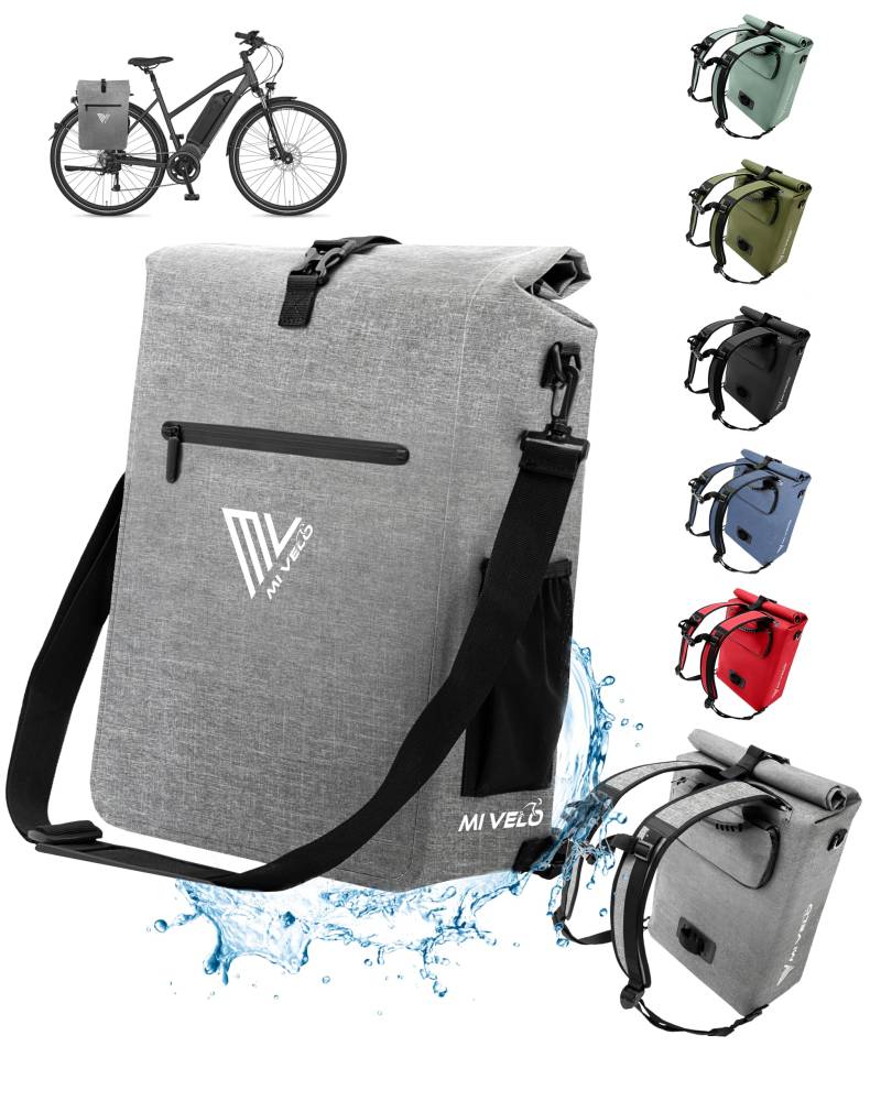 MIVELO Fahrradtasche für Gepäckträger - 3in1 Gepäckträgertasche Rucksack Umhängetasche - 100% wasserdicht und PVC-frei - mit herausnehmbarer Laptoptasche (Grau) von MIVELO