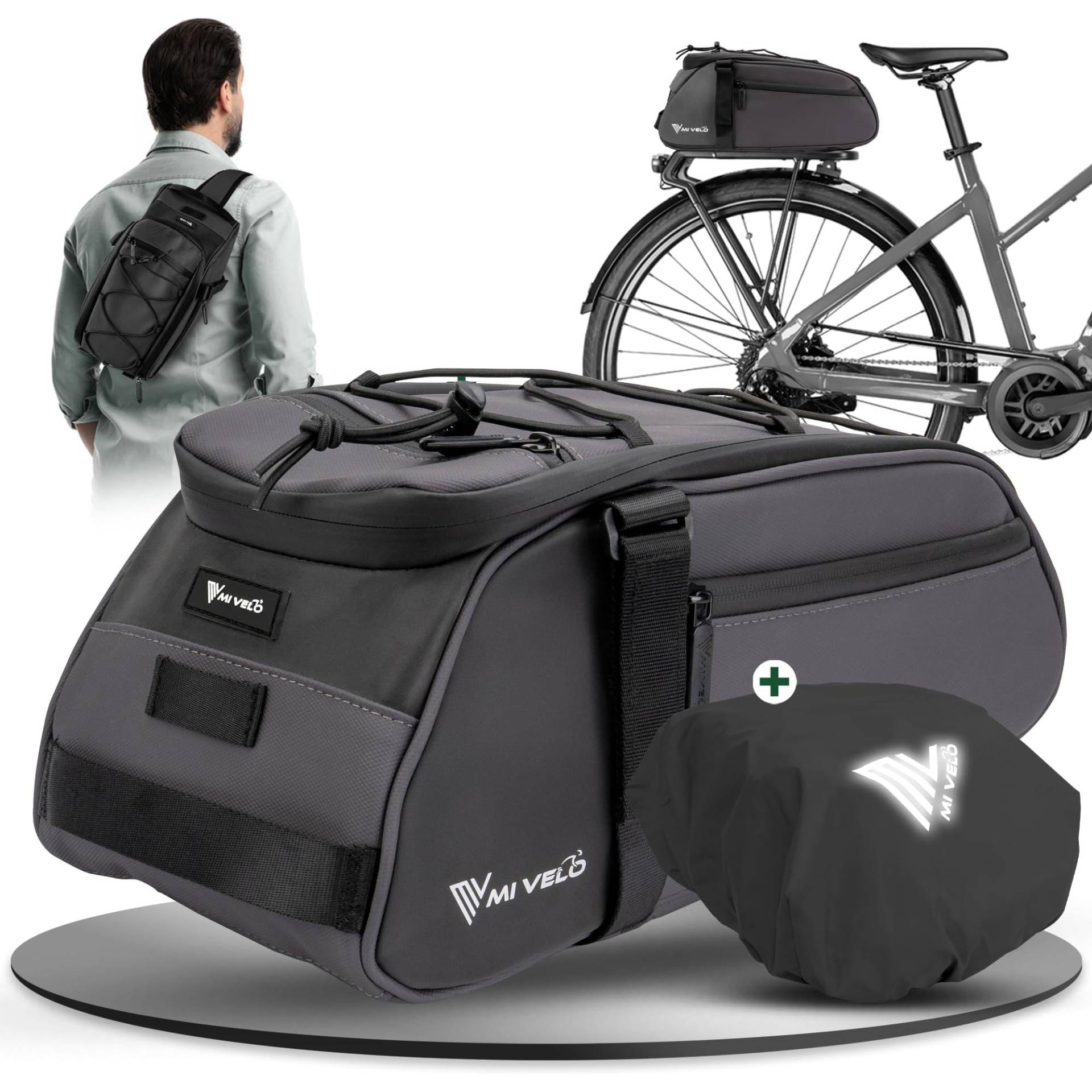 MIVELO 3in1 Gepäckträgertasche Umhängetasche I Fahrradtasche für Gepäckträger 9L I wasserdicht und reflektierend I Fahrradtasche, Tragetasche und Umhängetasche I Gepäckträgertasche Fahrrad von MIVELO