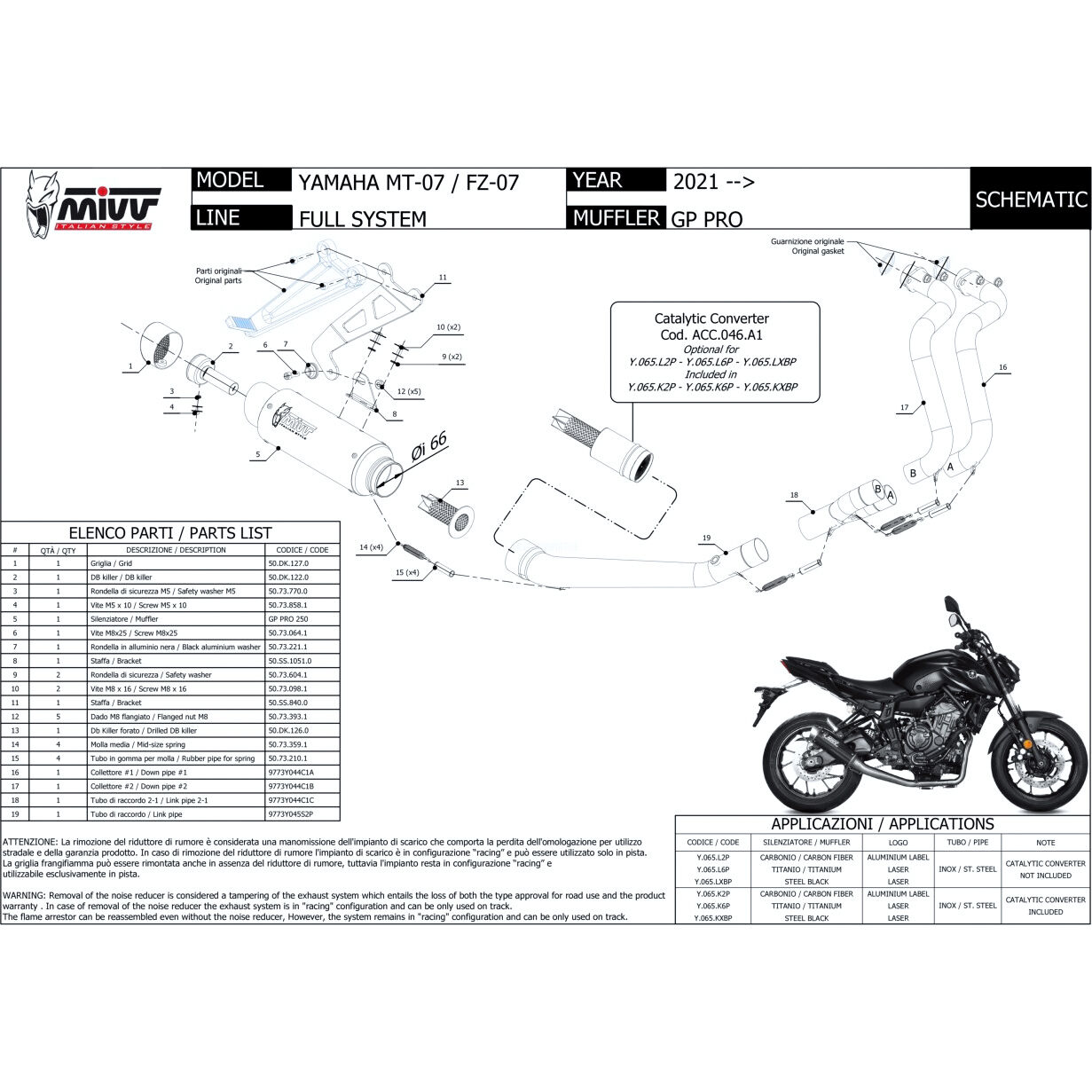 MIVV GP Pro Auspuff 2-1 Y.065.KXBP schwarz für Yamaha MT-07 2021- von MIVV