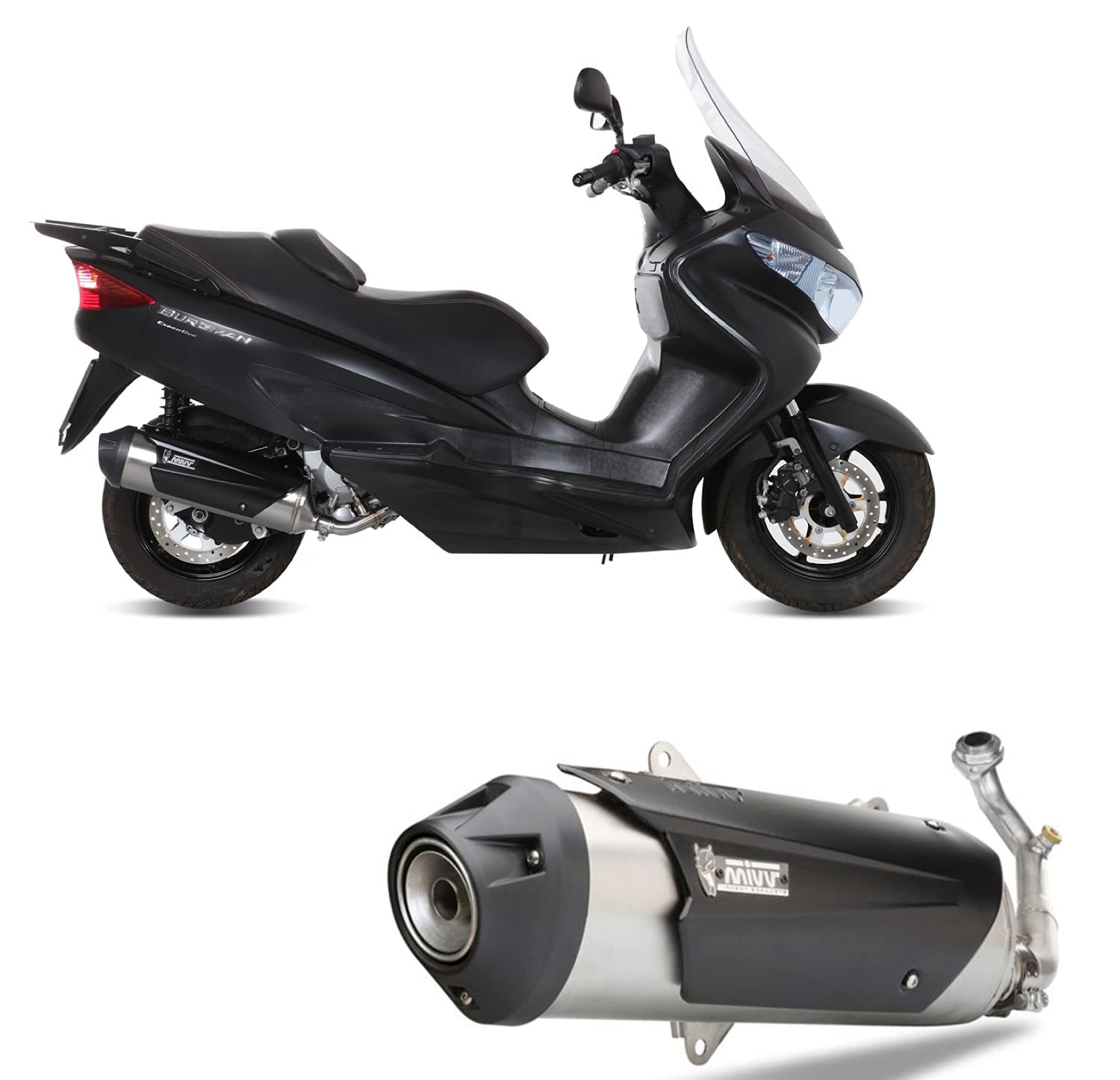 MIVV Kompletter Auspuff Urban Edelstahl kompatibel mit Suzuki Burgman 200 2007 2008 2009 2010 2011 2012 2013 von MIVV