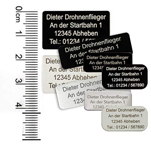 MJ Drohnen-Kennzeichen mit ab 2021 geforderter e-ID als QR-Code, 20x11mm, Alu eloxierte Schwarz, selbstklebend von MJ Onlinehandel