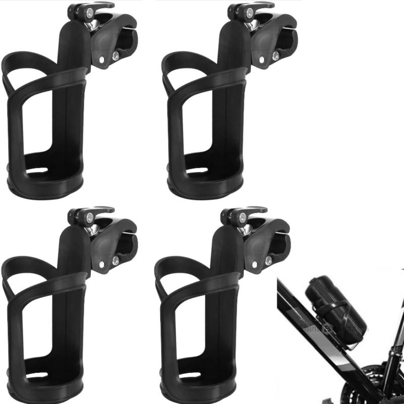 4 Pack Flaschenhalter, 360 Grad Rotation Getränkehalter Fahrrad, Flaschenhalter Fahrrad Ohne Schrauben für Roller, Fahrräder, Mountainbikes, Rennrad, Rollstuhl (Schwarz) von MJFENDAI