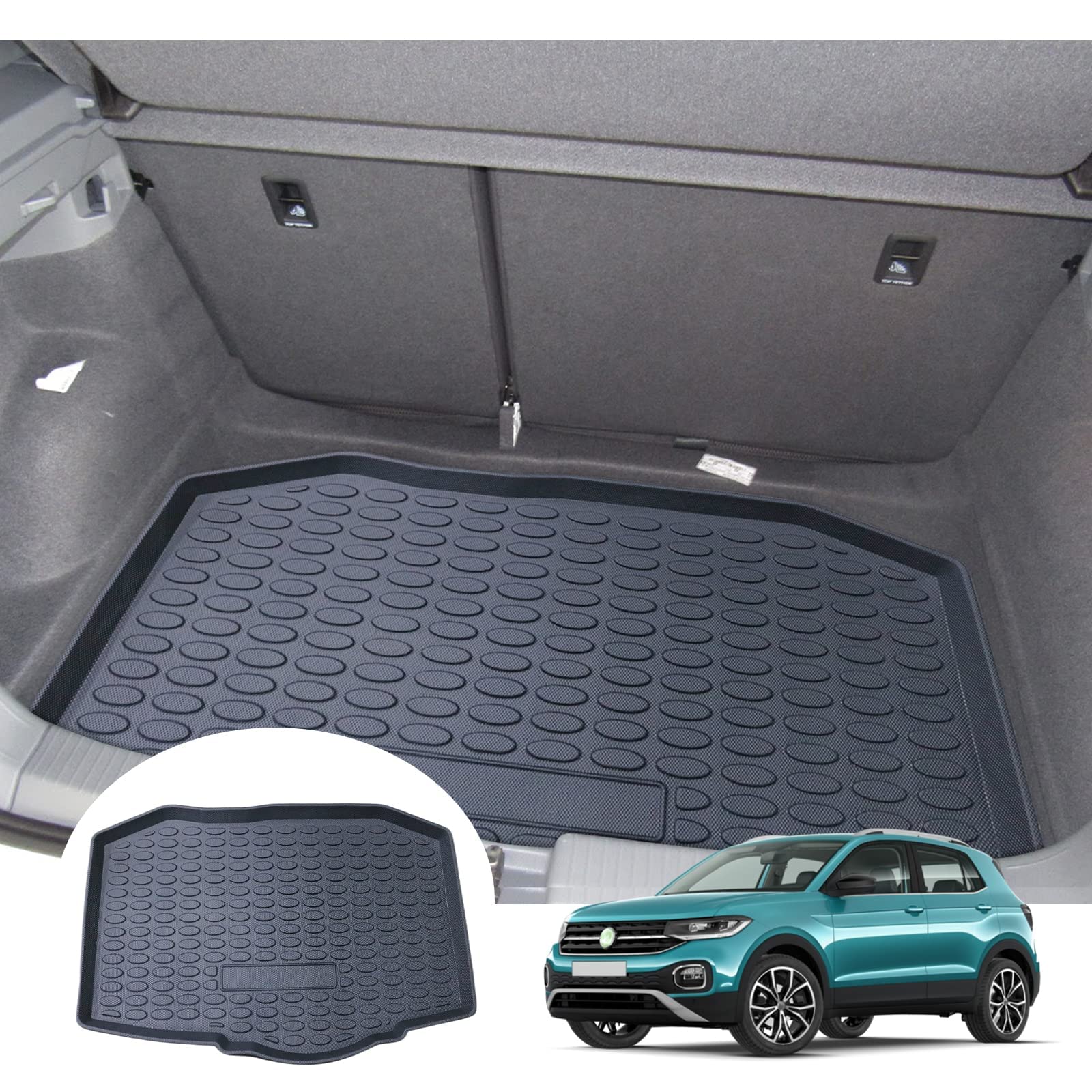 Maßgeschneiderte Gummi-Kofferraummatte für VW T-Cross 2018-2022, Kompletter Schutz für Ihr Auto Bei Allen Wetterbedingungen mit Perfekt Passenden Kofferraummatten von MJOLUH