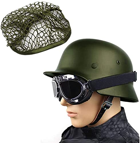 WW2 Deutscher Stahlhelm M35 Mit Netz Und Schutzbrille, Hochfester Stahlhelm Aus Dem 2 Weltkrieg Mit Lederfutter Green Set von MJZYP