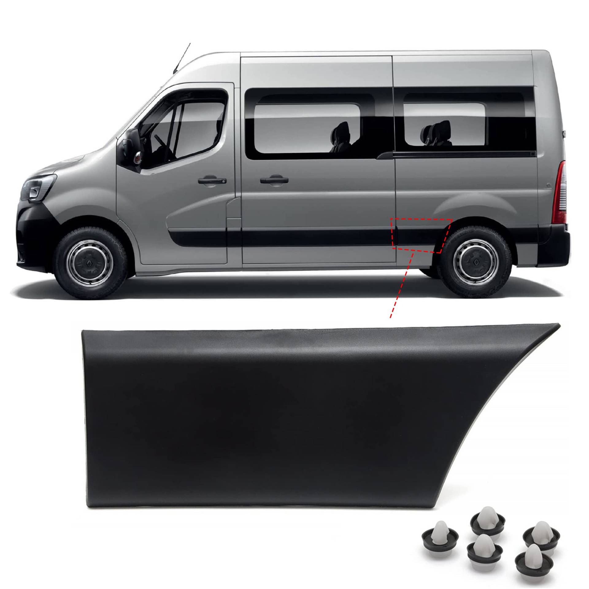 MKAREPART Linke Kotflügel-Seitenabdeckung Zierleiste Zierleiste für kurzes Chassis L2 Model Master MK3, Movano B MK2, NV400 10-on 768F20006R (hinten links) von MKAREPART