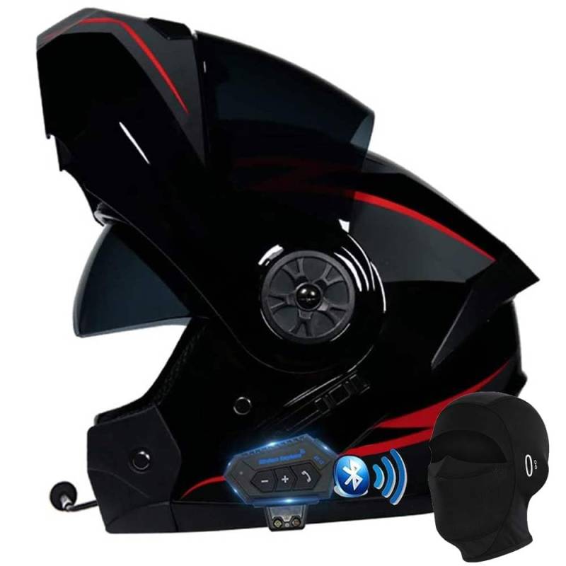 Bluetooth Motorrad Integrierter Helm Mit Doppelvisier, Motorradhelm Mit Herausnehmbares Komfortpolster, Für Herren Und Damen ECE Genehmigt Automatische Reaktion 55-62cm von MKDSUH