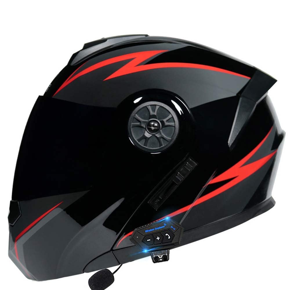 Bluetooth Motorrad Integrierter Helm Mit Doppelvisier, Motorradhelm Mit Herausnehmbares Komfortpolster, Für Herren Und Damen ECE Genehmigt Automatische Reaktion 55-62cm von MKDSUH