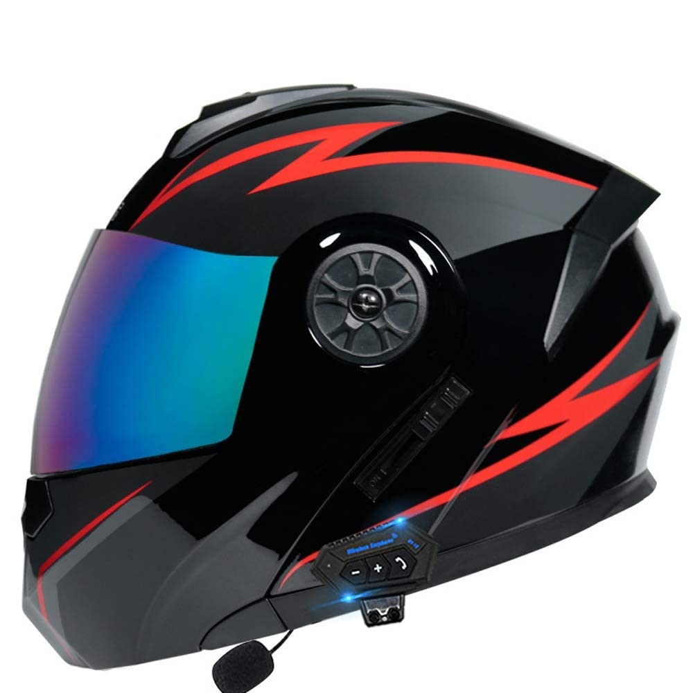 Bluetooth Motorrad Integrierter Helm Mit Doppelvisier, Motorradhelm Mit Herausnehmbares Komfortpolster, Für Herren Und Damen ECE Genehmigt Automatische Reaktion 55-62cm von MKDSUH