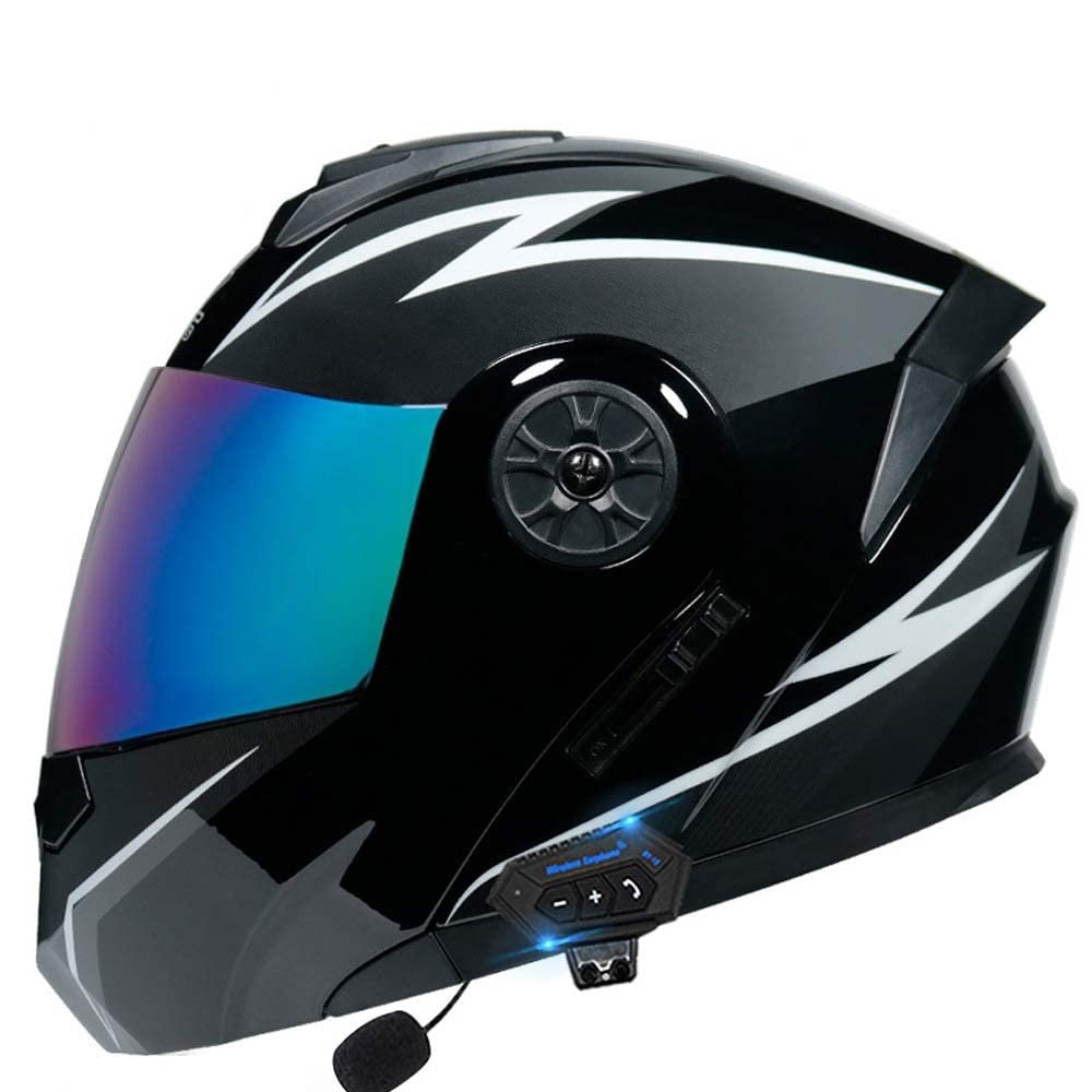 Bluetooth Motorrad Integrierter Helm Mit Doppelvisier, Motorradhelm Mit Herausnehmbares Komfortpolster, Für Herren Und Damen ECE Genehmigt Automatische Reaktion 55-62cm von MKDSUH