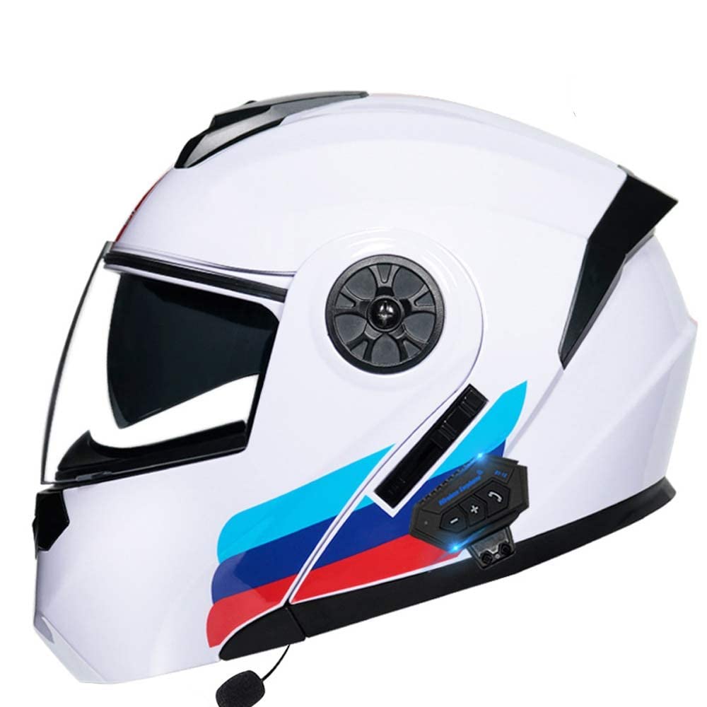 Bluetooth Motorrad Integrierter Helm Mit Doppelvisier, Motorradhelm Mit Herausnehmbares Komfortpolster, Für Herren Und Damen ECE Genehmigt Automatische Reaktion 55-62cm von MKDSUH