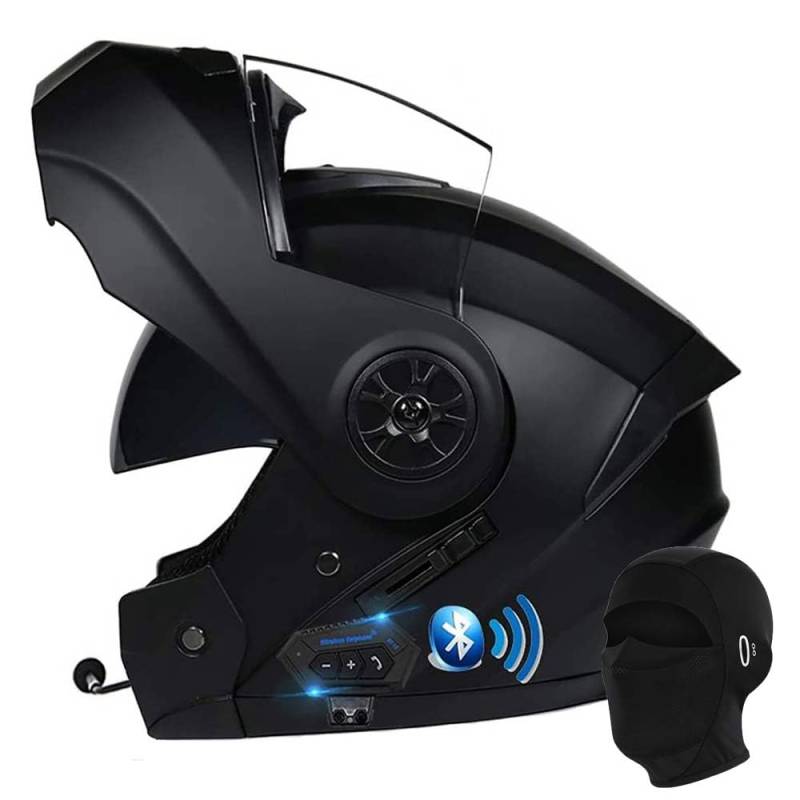 Bluetooth Motorrad Integrierter Helm Mit Doppelvisier, Motorradhelm Mit Herausnehmbares Komfortpolster, Für Herren Und Damen ECE Genehmigt Automatische Reaktion 55-62cm von MKDSUH