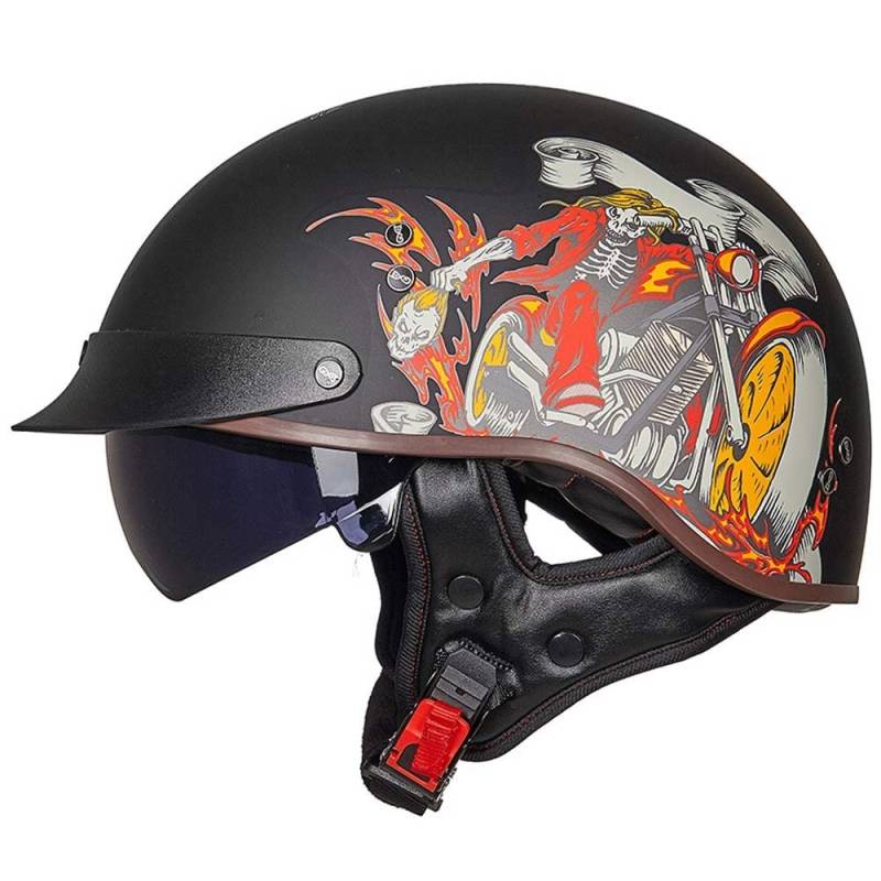 Halbschalenhelm mit ECE, Retro Motorrad Jethelm Chopper Helm mit Sonnenblende Für Erwachsene Männer Und Frauen Cruiser Moped Scooter ATV M~XXL von MKDSUH