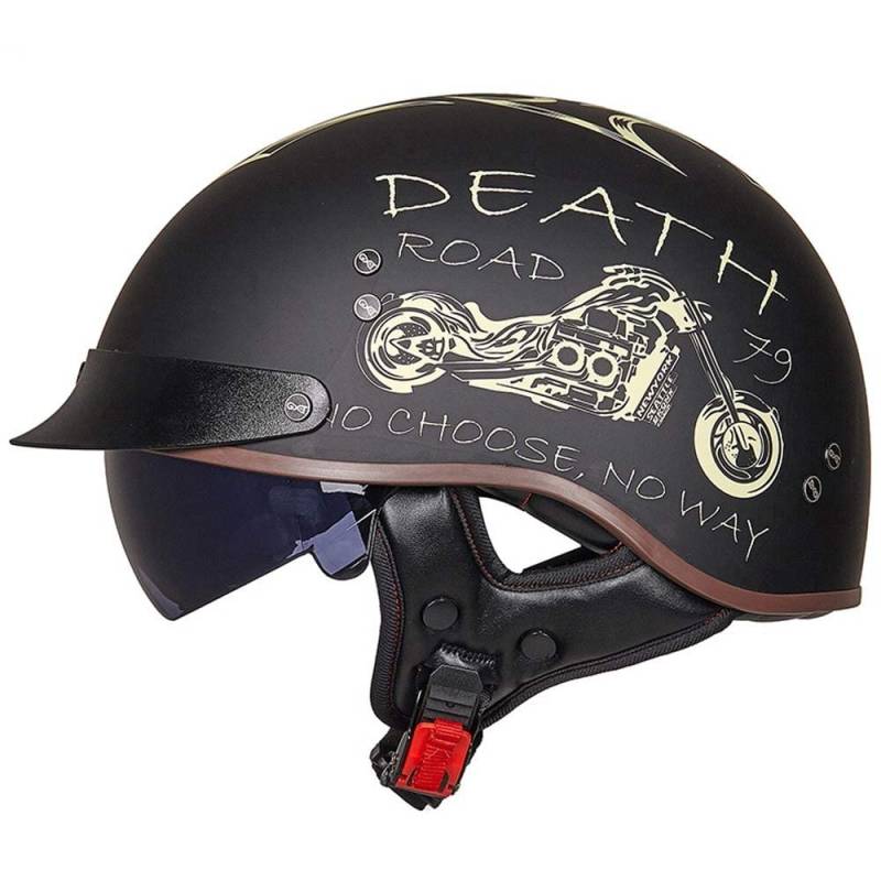 Halbschalenhelm mit ECE, Retro Motorrad Jethelm Chopper Helm mit Sonnenblende Für Erwachsene Männer Und Frauen Cruiser Moped Scooter ATV M~XXL von MKDSUH