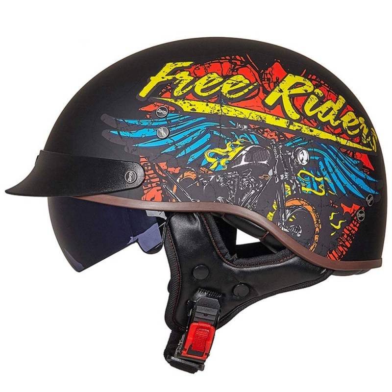 Halbschalenhelm mit ECE, Retro Motorrad Jethelm Chopper Helm mit Sonnenblende Für Erwachsene Männer Und Frauen Cruiser Moped Scooter ATV M~XXL von MKDSUH