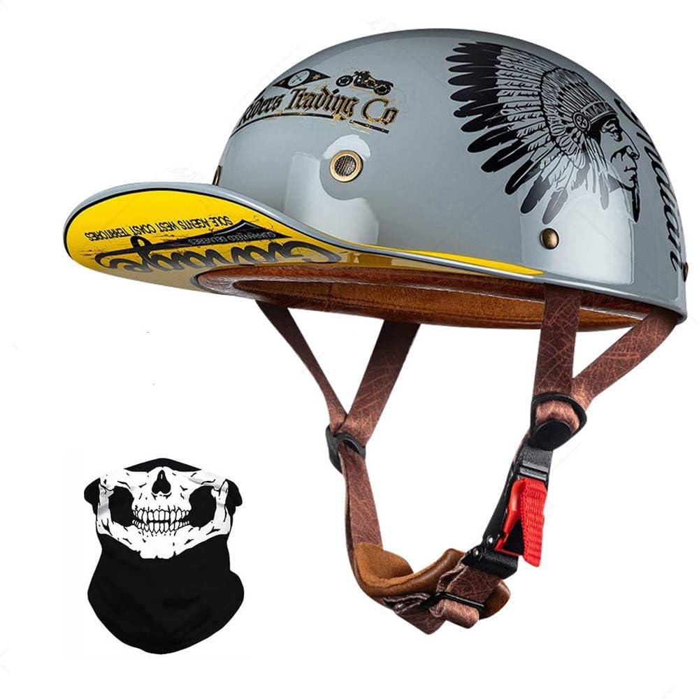 Motorrad Helme Vintage Open Face Baseball Cap Stil Mit Quick Release Für Erwachsene Männer Frauen Roller Moped Chopper Street Cruiser DOT/ECE Genehmigt M-XXL von MKDSUH