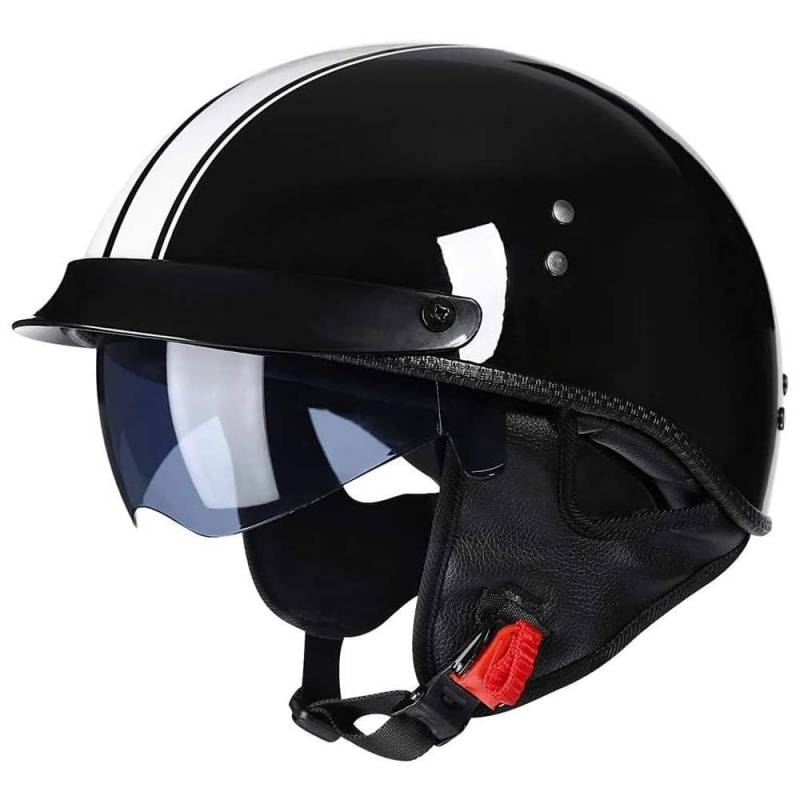 Motorrad Jethelm Mit Visier, Halbhelm Retro Motorradhelm, Für Bike Cruiser Chopper Moped Scooter Offenem Herren Und Damen Helm DOT/ECE-Zertifizierung von MKDSUH