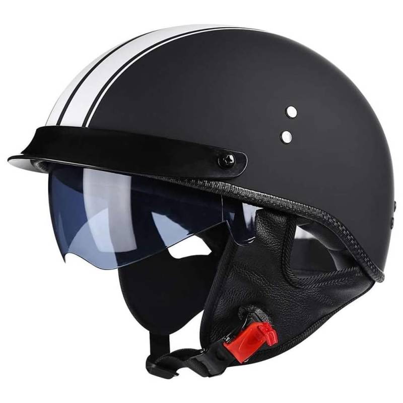 Motorrad Jethelm Mit Visier, Halbhelm Retro Motorradhelm, Für Bike Cruiser Chopper Moped Scooter Offenem Herren Und Damen Helm DOT/ECE-Zertifizierung von MKDSUH