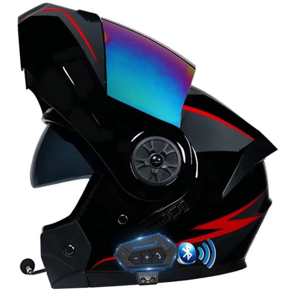 MotorradHelm Klapphelm Mit Bluetooth Modularer Doppel-Sonnenvisier-Vollhelm Unisex Helm,Installationsfreies Integriertes Kommunikationssystem, DOT/ECE ZertifizierterHelm von MKDSUH