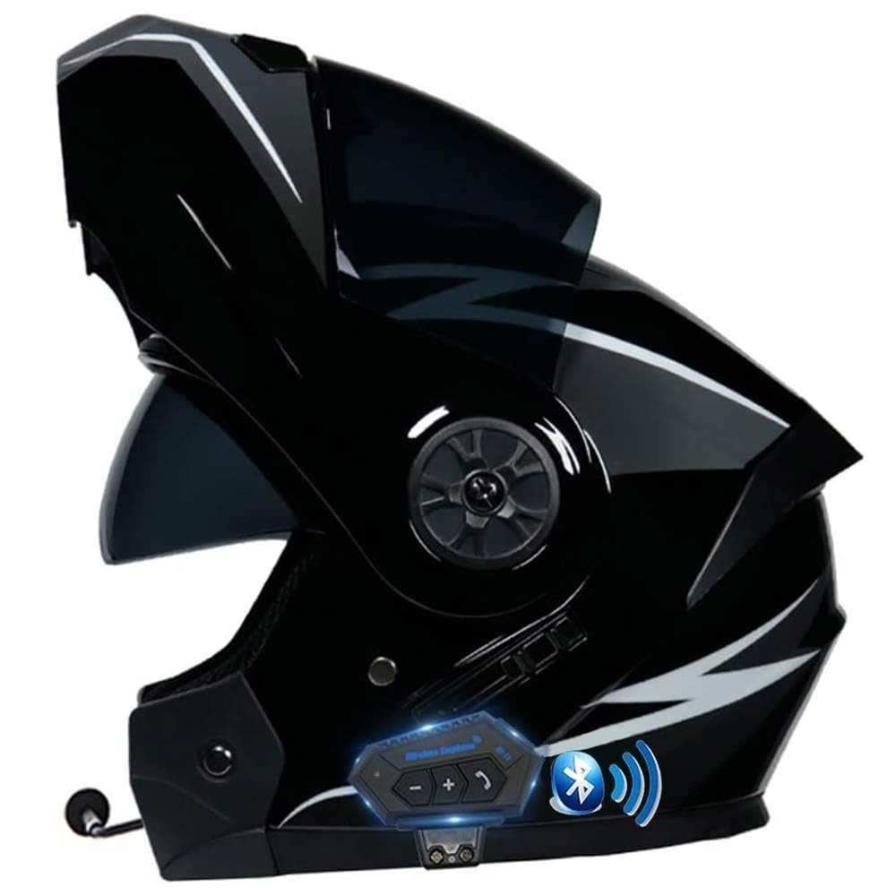 MotorradHelm Klapphelm Mit Bluetooth Modularer Doppel-Sonnenvisier-Vollhelm Unisex Helm,Installationsfreies Integriertes Kommunikationssystem, DOT/ECE ZertifizierterHelm von MKDSUH