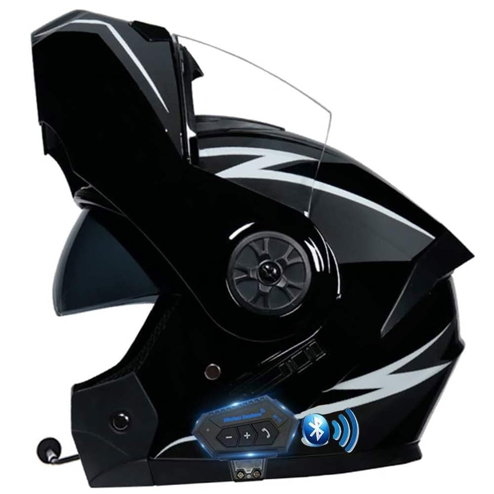 MotorradHelm Klapphelm Mit Bluetooth Modularer Doppel-Sonnenvisier-Vollhelm Unisex Helm,Installationsfreies Integriertes Kommunikationssystem, DOT/ECE ZertifizierterHelm von MKDSUH