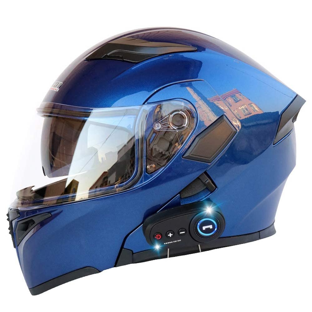 Motorradhelm Mit Bluetooth Integriert Klapphelm, ECE Zertifiziert Integralhelm Mit Anti-Fog-Doppelspiegel Für Erwachsene Damen Und Herren M~XXL von MKDSUH