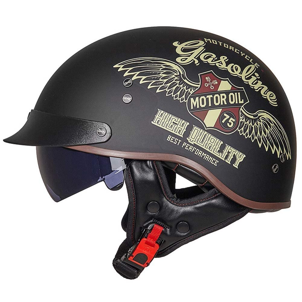 Halbschalenhelm mit ECE, Retro Motorrad Jethelm Chopper Helm mit Sonnenblende Für Erwachsene Männer Und Frauen Cruiser Moped Scooter ATV M~XXL von MKDSUH