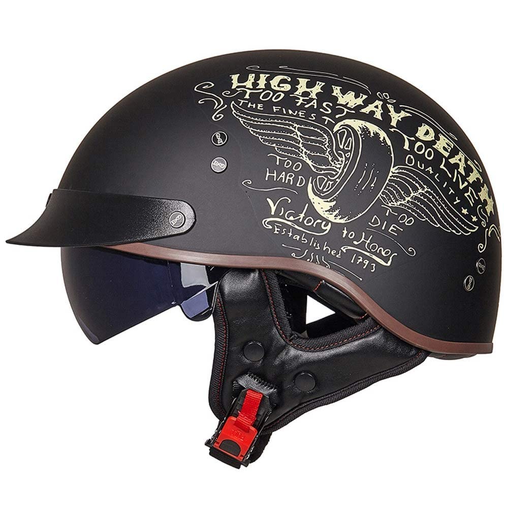 Halbschalenhelm mit ECE, Retro Motorrad Jethelm Chopper Helm mit Sonnenblende Für Erwachsene Männer Und Frauen Cruiser Moped Scooter ATV M~XXL von MKDSUH