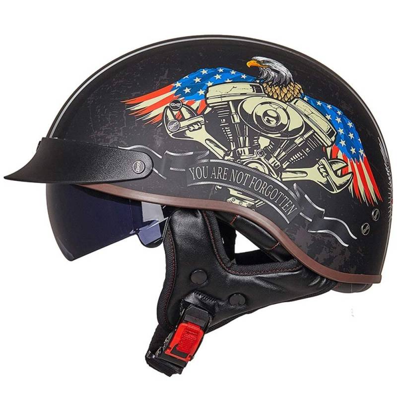 Halbschalenhelm mit ECE, Retro Motorrad Jethelm Chopper Helm mit Sonnenblende Für Erwachsene Männer Und Frauen Cruiser Moped Scooter ATV M~XXL von MKDSUH