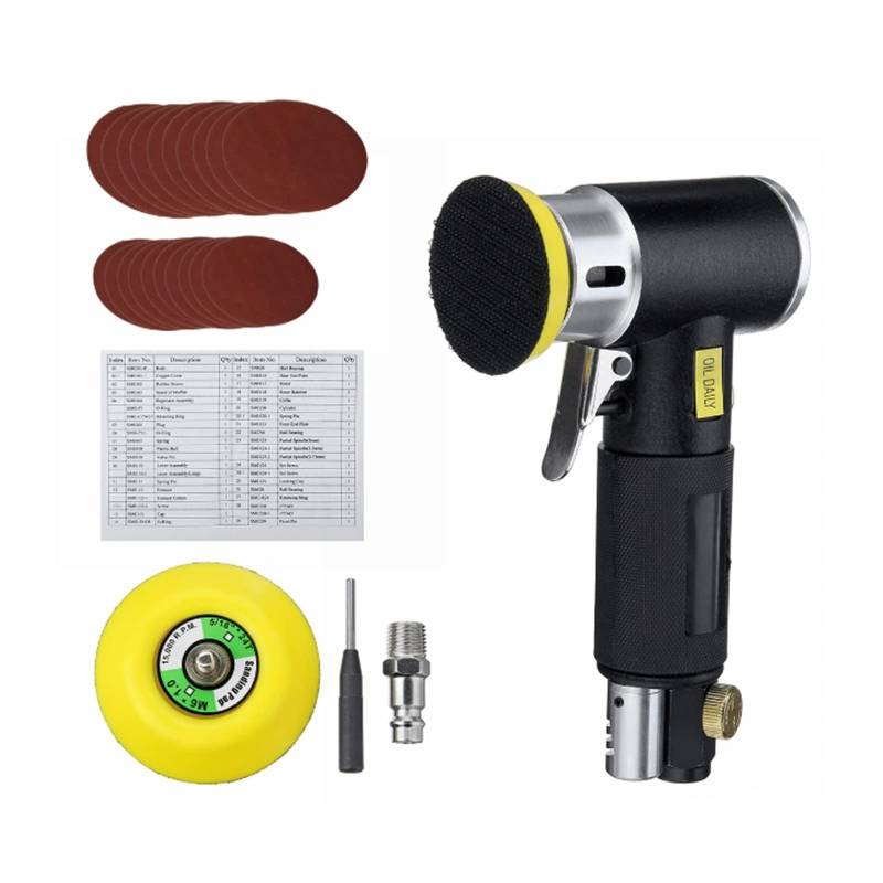 Handluftschleifer Mini Pneumatisches 1 Zoll / 2 Zoll / 3 Zoll Schleifmaschine Set for Auto Polieren Hochgeschwindigkeits-luftbetriebenes Polierer-Luftwerkzeug Industrielle Poliermaschine(SET B) von MKHFP