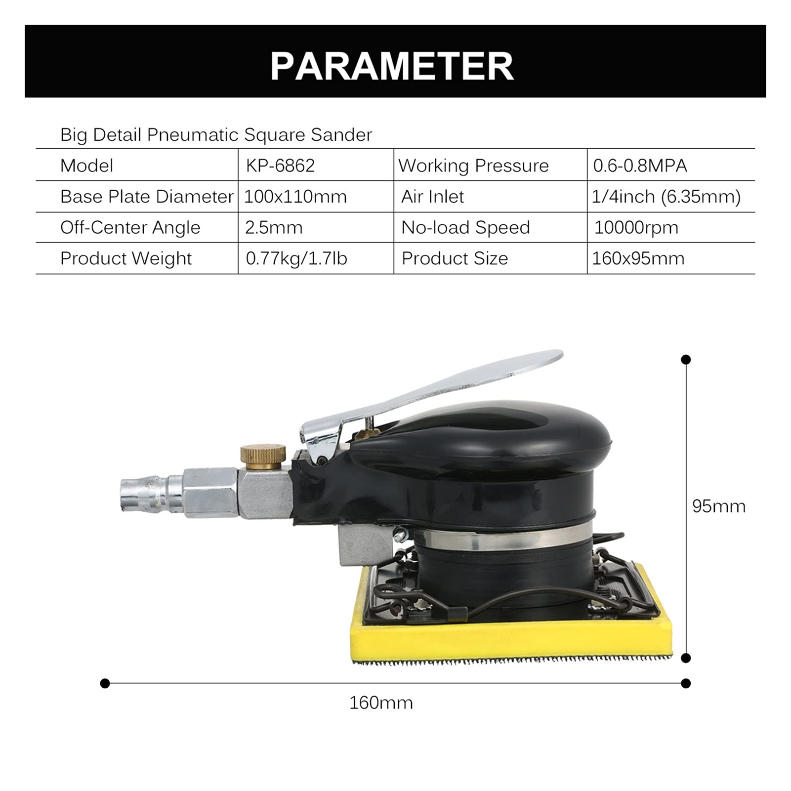 Pneumatische zufällige Orbit Sander Sander Sander Polierer Palm Sander for Auto Paint Care Rost Entfernen Holzschleifer 100x110mm Industrielle Poliermaschine(100x110mm) von MKHFP