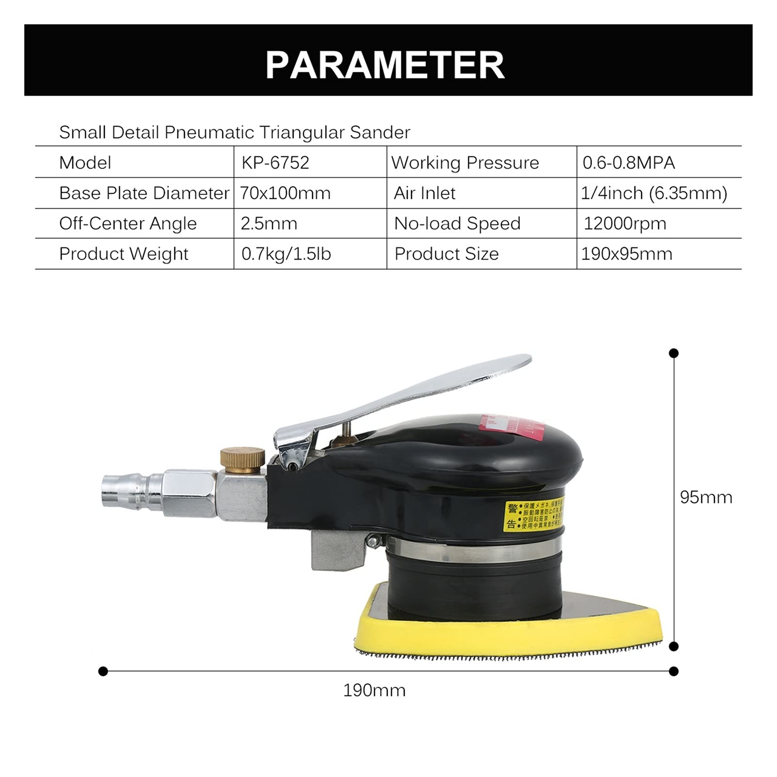 Pneumatische zufällige Orbit Sander Sander Sander Polierer Palm Sander for Auto Paint Care Rost Entfernen Holzschleifer 100x110mm Industrielle Poliermaschine(70x100mm) von MKHFP