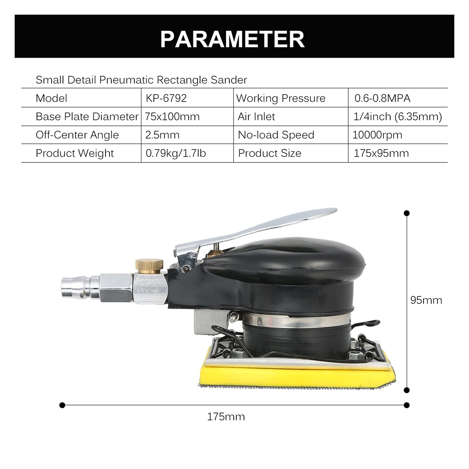 Pneumatische zufällige Orbit Sander Sander Sander Polierer Palm Sander for Auto Paint Care Rost Entfernen Holzschleifer 100x110mm Industrielle Poliermaschine(75x100mm) von MKHFP