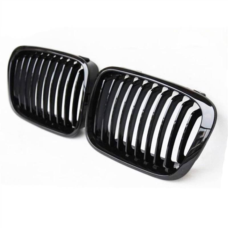 Kühlergrill vorne Kompatibel Mit E46 4 Türer 1998 1999 2000 2001 Auto-Doppellamellen-Grill-Stoßfänger-Hauben-Abdeckungs-Front-Nieren-Grill-Lufteinlass-Grill-oberer Grill(Gloss Black) von MKKDYC