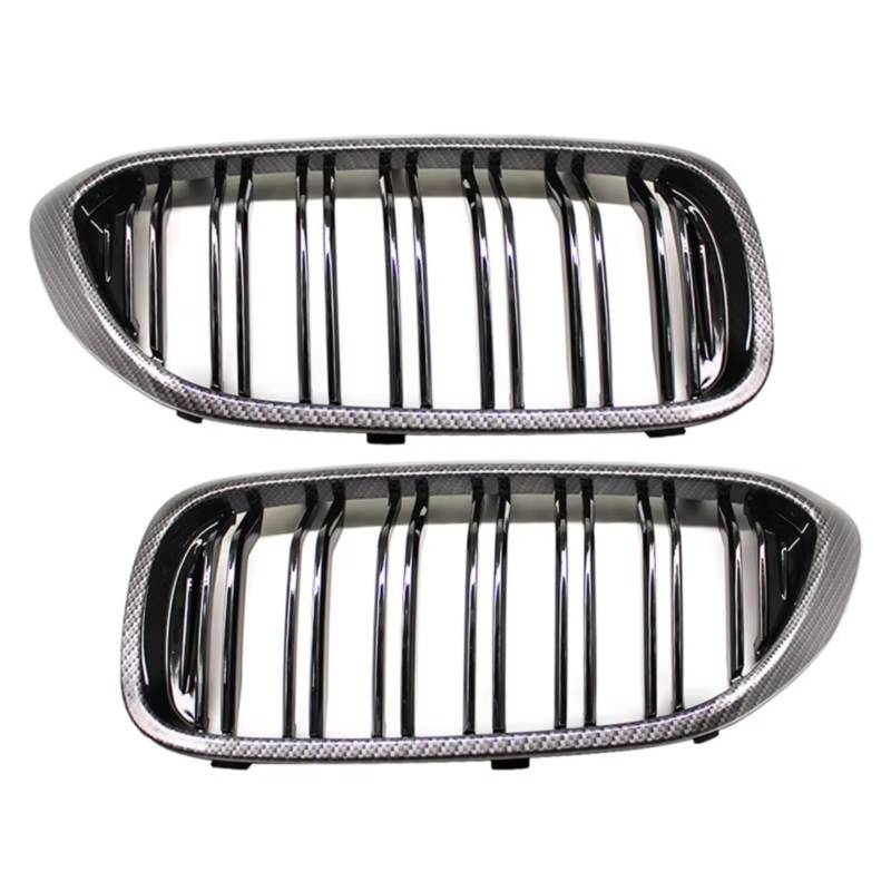 Kühlergrill vorne Kompatibel Mit Für G30 G38 5er 2018 2019, Auto-Frontstoßstangengrill, Auto-Styling, Vorderer Nierengrill, Einzellamellengrill, Haube, Kühlergrill(2 Lines Carbon) von MKKDYC